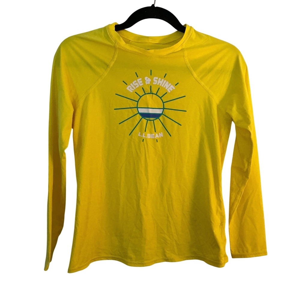 LL Bean Womens XS Yellow Rise & Shine Long Sleeve Rash Guard Swim Shirt UPF 50+